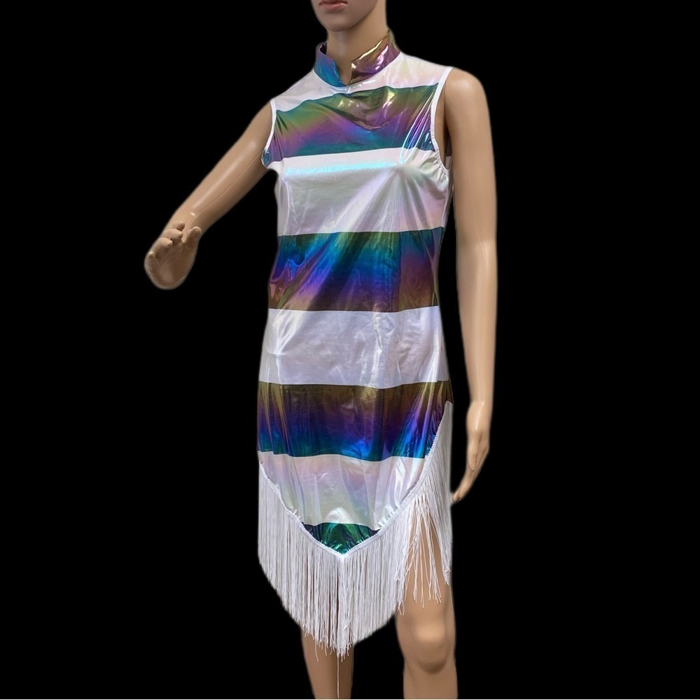 PIXIEMAIN Fringe Bottom Sleeveless Dress – L –